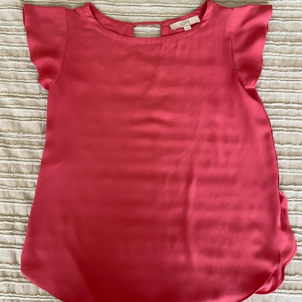 LOFT Pink Flutter Short Sleeve Top - Size XS